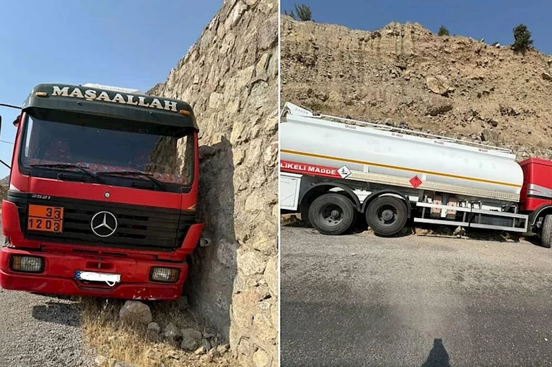 Yakıt yüklü tanker kontrolden çıktı, sürücünün refleksi facianın önüne geçti